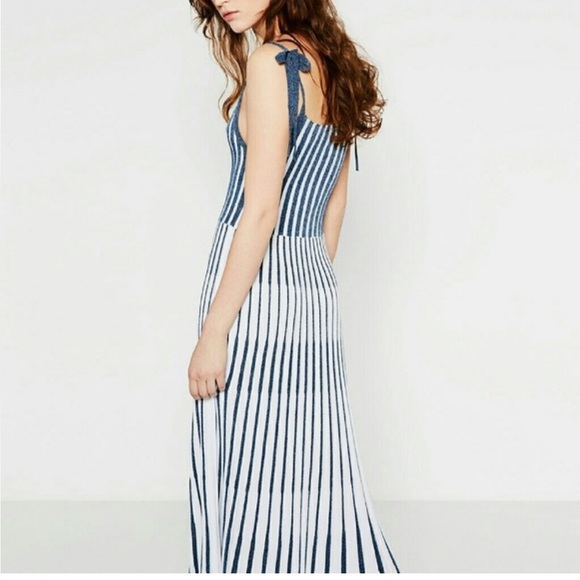 Zara Limited Edition Dress Italian Yard Stretch Knit Stripe Blue White Size M - Picture 11 of 13